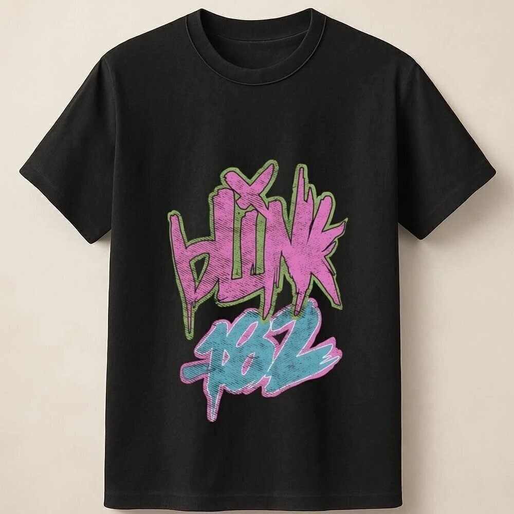Blink-182 With Neon Graffiti Punk Rock Logo Art Unisex T Shirt .
